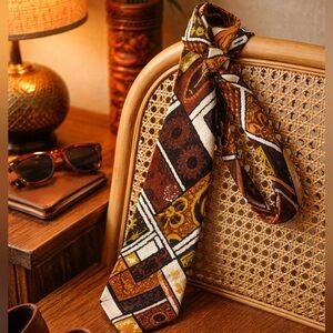 Vintage 1960s Ichabod Arp Wide Tiki Print Tie Mid Century Atomic Hawaiian Mod